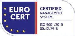 EUROCERT certified management system ISO 9001:2015, certificate 00.12.2918